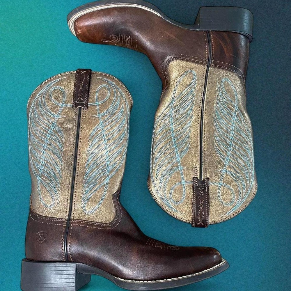 Ariat Square Toe Bronze and Teal Western Boots